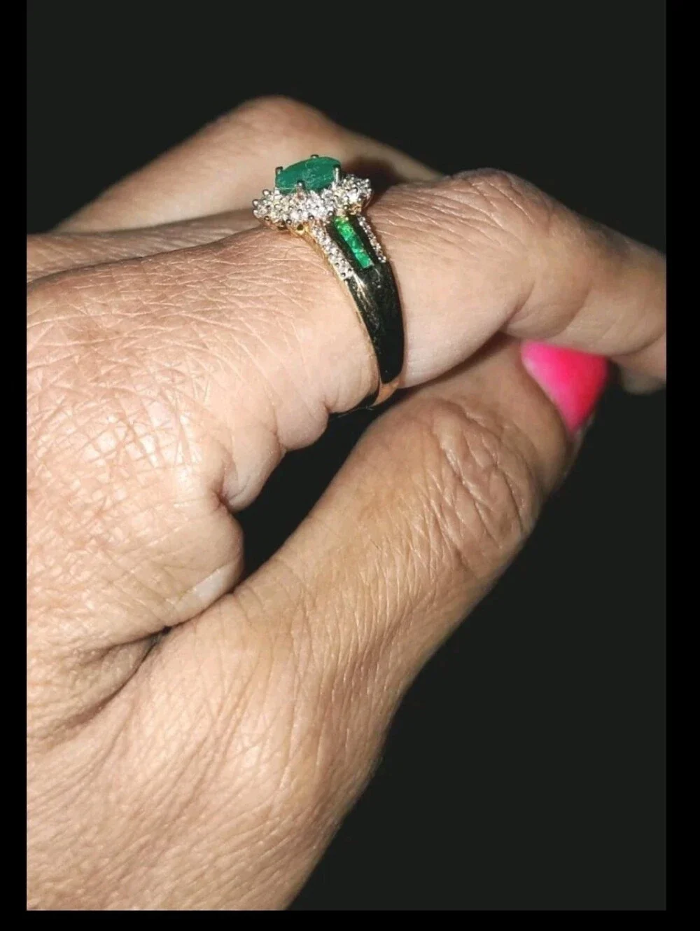 AAA Columbian Emerald & White Zircon 1.70 ctw 14K Gold Plated Sunburst Ring